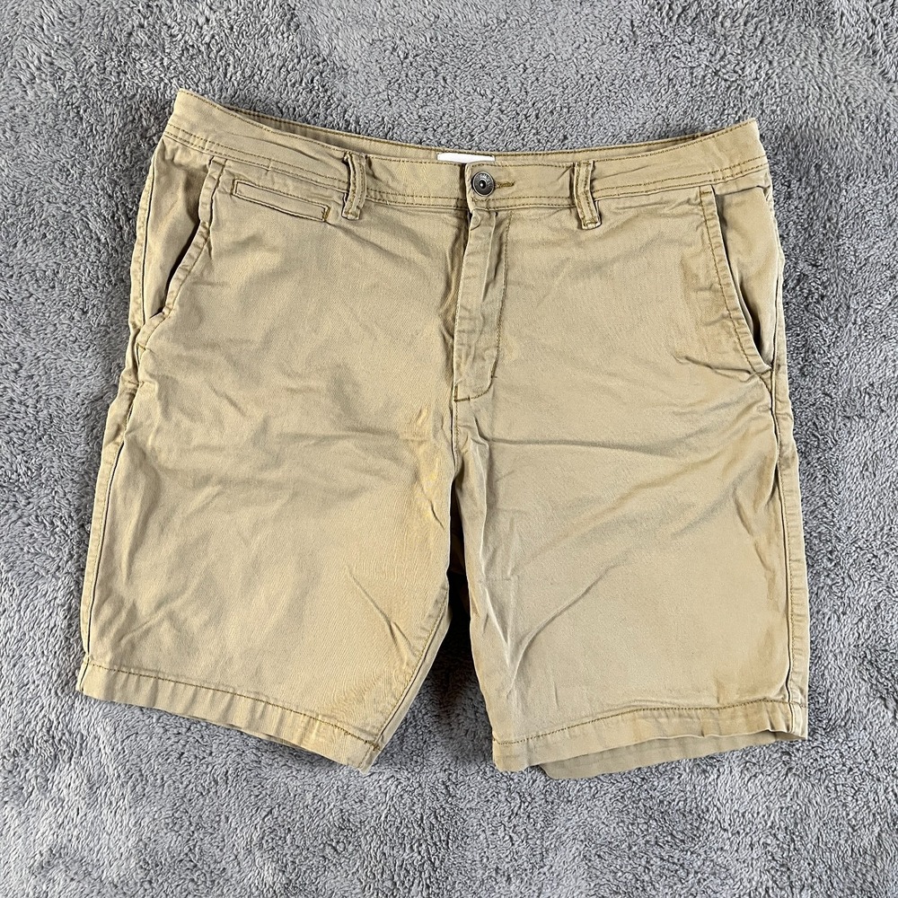 William Rast Chino Shorts Mens 36 Beige Stretch Flat Front Slash Pocket Casual